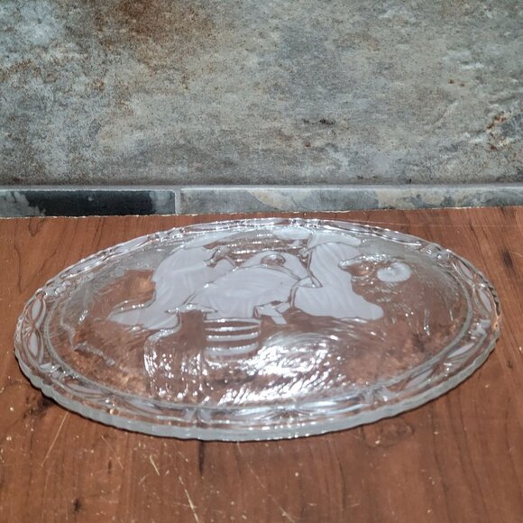 Vintage Clear Frosted Serving Dish Plaque Glass Oval Nativity Scene - Picture 6 of 11